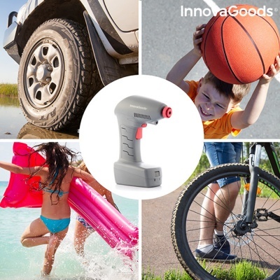 Compressor portátil InnovaGoods cinza com gatilho vermelho, fotos conceito veículos e desporto