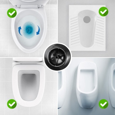 Quatro sanitários brancos em cerâmica em diferentes estilos com marcas verdes de aceitação