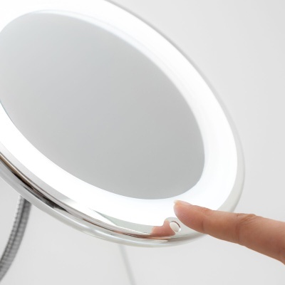 Espelho redondo com luz LED integrada e botão sensível ao toque