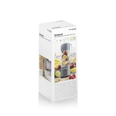 Caixa do liquidificador portátil Shakuit da InnoDesign com imagem do produto e descrição.