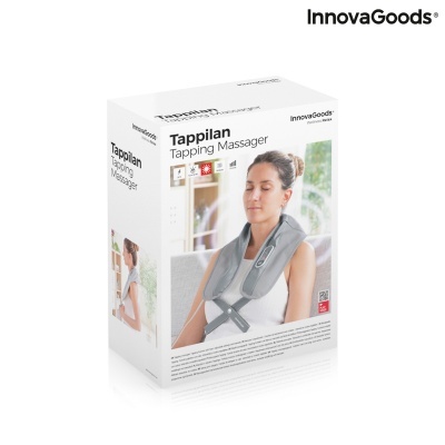 Embalagem do massajador Tappilan InnovaGoods com imagem da mulher a usar o dispositivo cinza