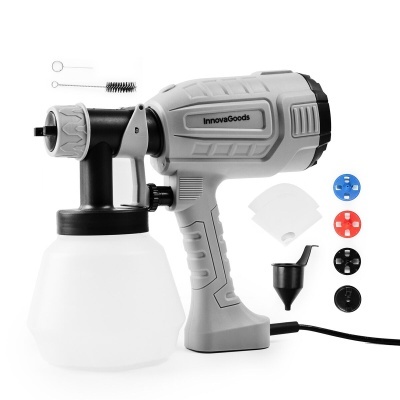 Pistola de pintura elétrica InnovaGoods com acessórios coloridos e filtros em fundo branco