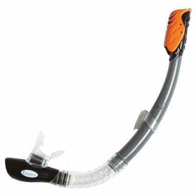 Snorkel de mergulho com tubo cinzento e detalhe laranja