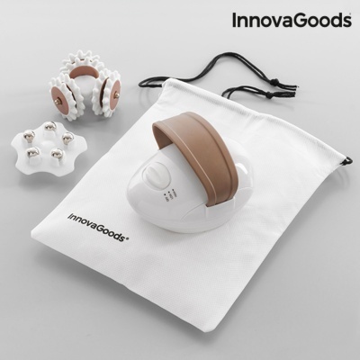 Conjunto de massagens InnovaGoods com aparelho branco e bege, acessórios e bolsa de pano