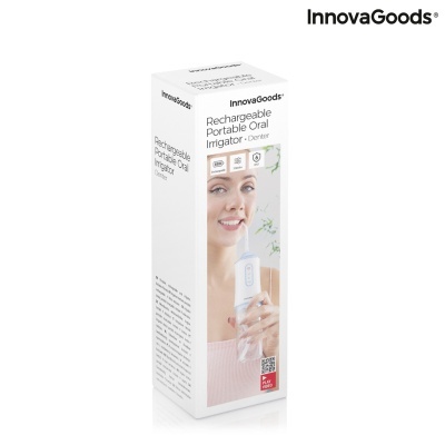 Embalagem de irrigador oral portátil recarregável InnovaGoods com foto de mulher usando o produto