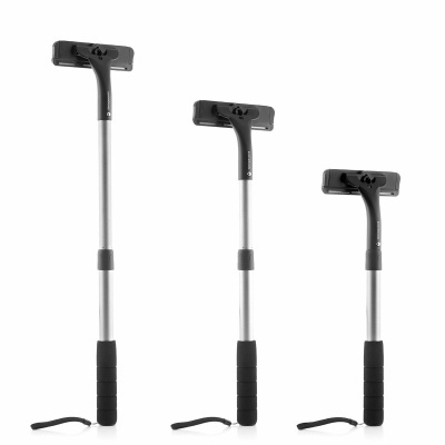 Três ferramentas de limpeza para vidro com cabo telescópico em alumínio e punho com espuma preta