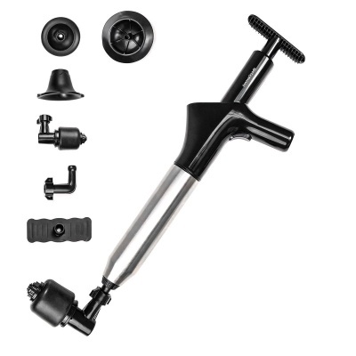 Conjunto de limpeza doméstica com tubo de aspiração e acessórios em plástico preto e metal