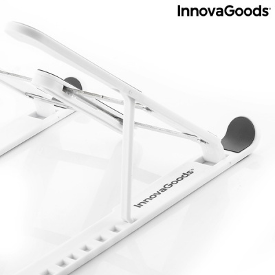 Suporte ajustável branco para portátil ou tablet com apoios pretos e logo InnovaGoods