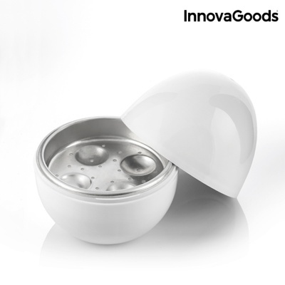 Produto redondo branco com tampa removível e interior metálico com cavidades circulares