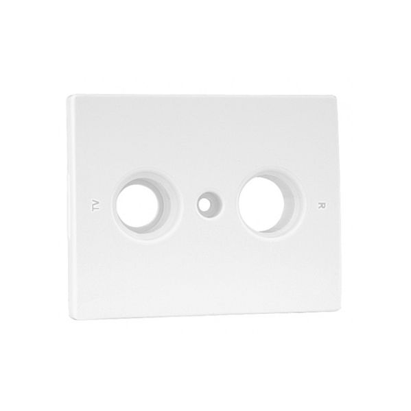 Placa de acabamento branca para tomada de TV e rádio com dois orifícios