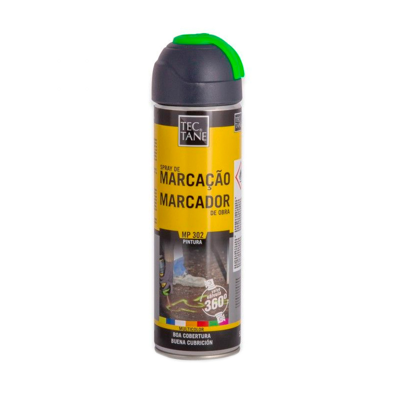 Spray de marcação amarelo e preto da marca TEC TANE com tampa verde e preta