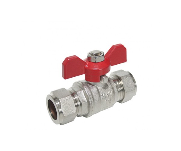 Válvula de corte metálica com punho vermelho em asa