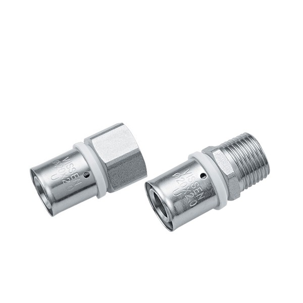 duas conexões metálicas para tubos prateadas