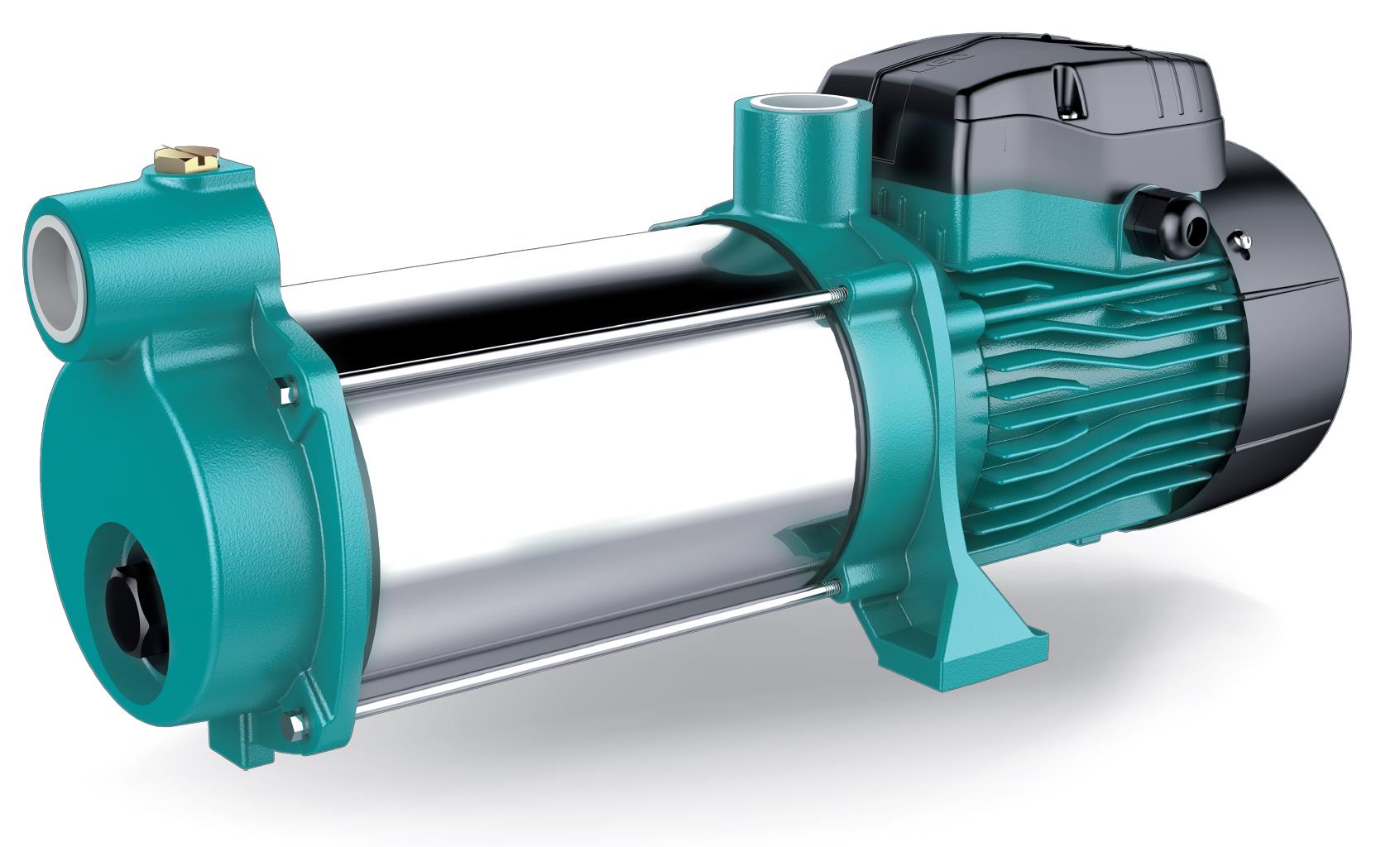 Bomba de água elétrica verde com motor preto e corpo metálico prateado