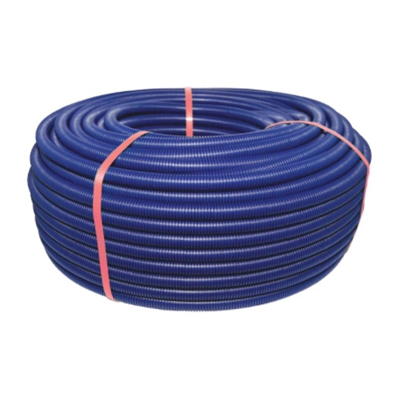 Mola enrolada de mangueira azul com fitas cor-de-rosa