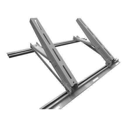 Suporte metálico cinzento ajustável com ranhuras em fundo branco