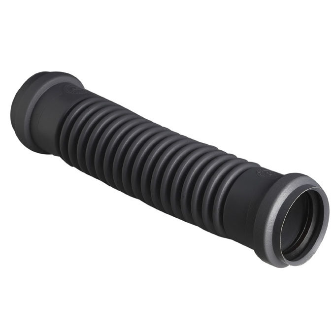 Mangueira flexível preta canelada com extremidades cinza