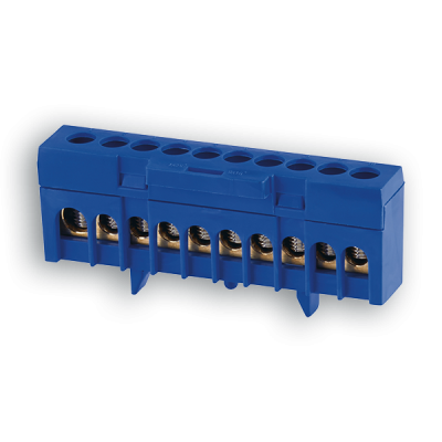 Terminal elétrico azul com dez entradas para fios