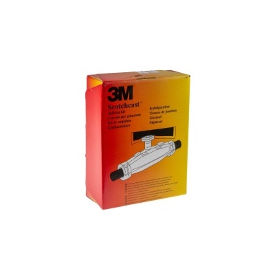 Caixa vermelha e amarela do produto 3M Scotchcast com ilustração de envoltório isolante para cabos