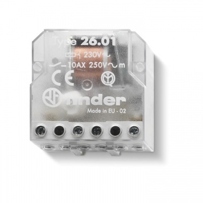 Relé elétrico Finder transparente com texto 26.01 e 230V