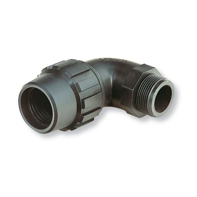 Conector de ângulo 90 graus preto em plástico para canalizações