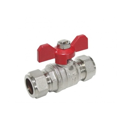 Válvula de corte metálica com punho vermelho em asa
