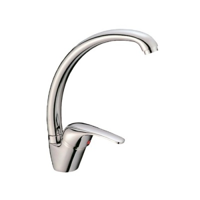 Torneira de cozinha cromada com pega de alavanca simples e design curvo