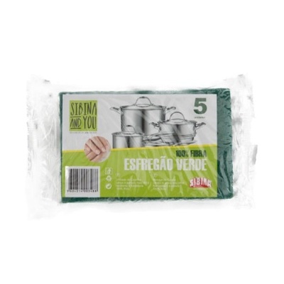 Esfregão verde embalado com etiqueta da marca SIBINA AND YOU