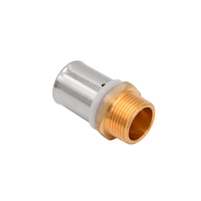 Conector metálico para tubagem com rosca em latão e aço inoxidável