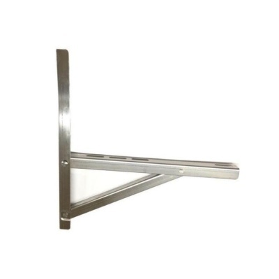 Suporte metálico prateado em formato de ângulo para prateleiras