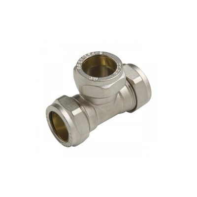 Conector em T metálico prateado para tubos