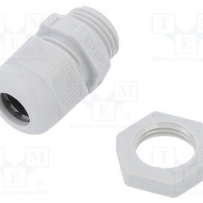 Prensa-cabos de plástico branco com anel hexagonal