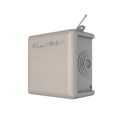 Porta-fusíveis branco com textos e símbolos impressos