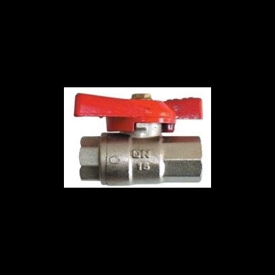 Válvula de esfera metálica com punho vermelho e marcação DN 15