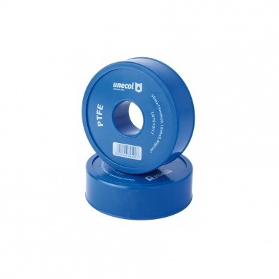 Rolos de fita PTFE azuis da marca unecol com texto branco