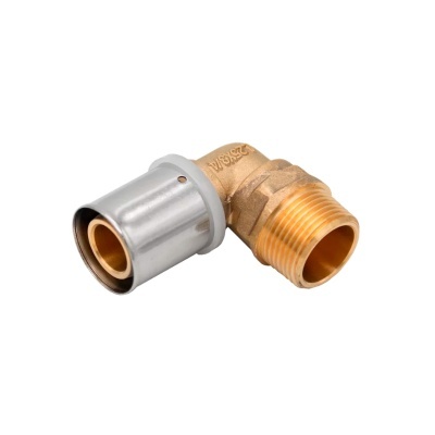 Conetor metálico em ângulo com acabamento dourado e prateado