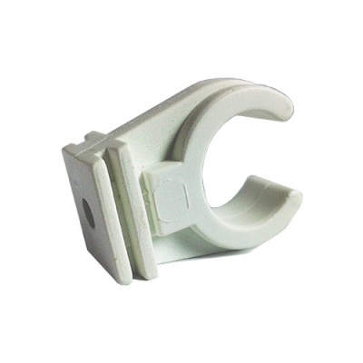 Suporte plástico branco com base retangular e abertura curva