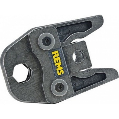 Ferramenta metálica cinza escuro com parafusos e logo REMS