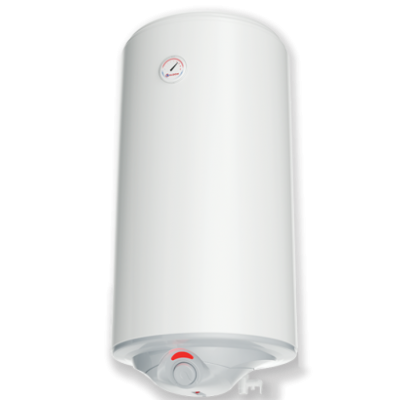 Termoacumulador elétrico branco cilíndrico com visor e controlo de temperatura