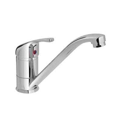 Torneira de cozinha cromada com monocomando e bico curvado