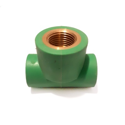 Tê de canalização verde com rosca metálica dourada