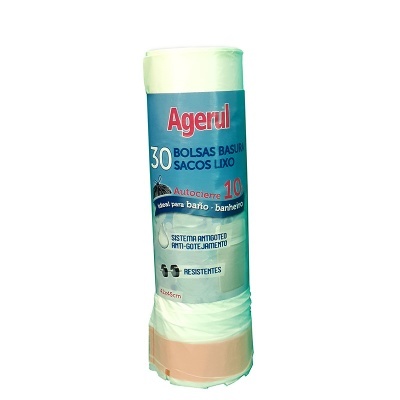 Pacote de sacos de lixo Agerul verde claro com rótulo azul