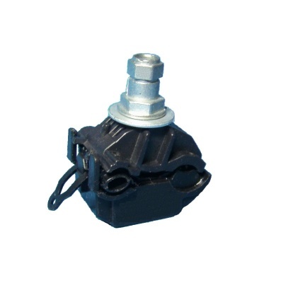 Peça mecânica preta com parafuso metálico contra fundo branco