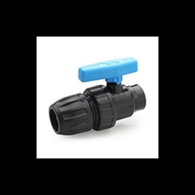 válvula de esfera preta com pega azul em forma de T