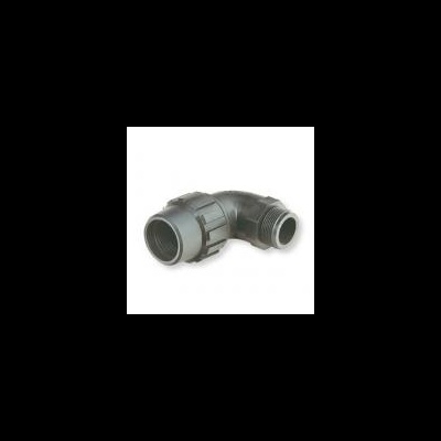 Adaptador de tubagem em plástico preto em ângulo de cotovelo