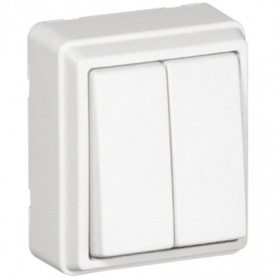 Interruptor dupla tecla branco de parede em plástico
