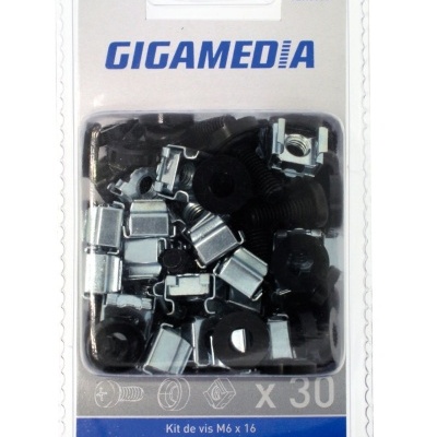 Kit GIGAMEDIA de parafusos, porcas e rondanas em embalagem plástica.
