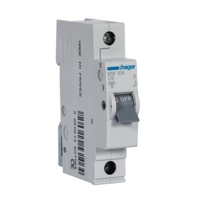 Disjuntor Hager MW 106 C6 branco com alavanca cinza