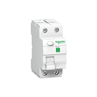Disjuntor Schneider Electric Resi9 branco com botão e parafusos
