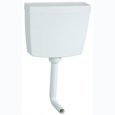 Reservatório de descarga branco com tubo curvado inferior